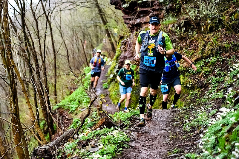 The start of the Hermanövarvet trail race 2024. Runners are heading towards the sea.