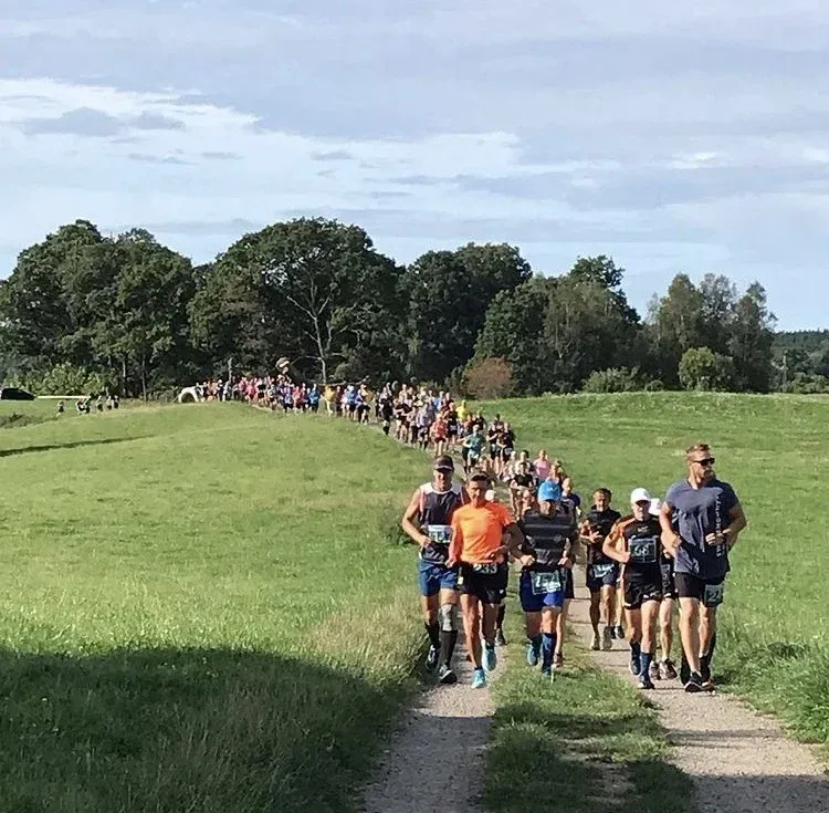 Löpare på en grusväg under Bockstens Vineyard Backyard Ultra.