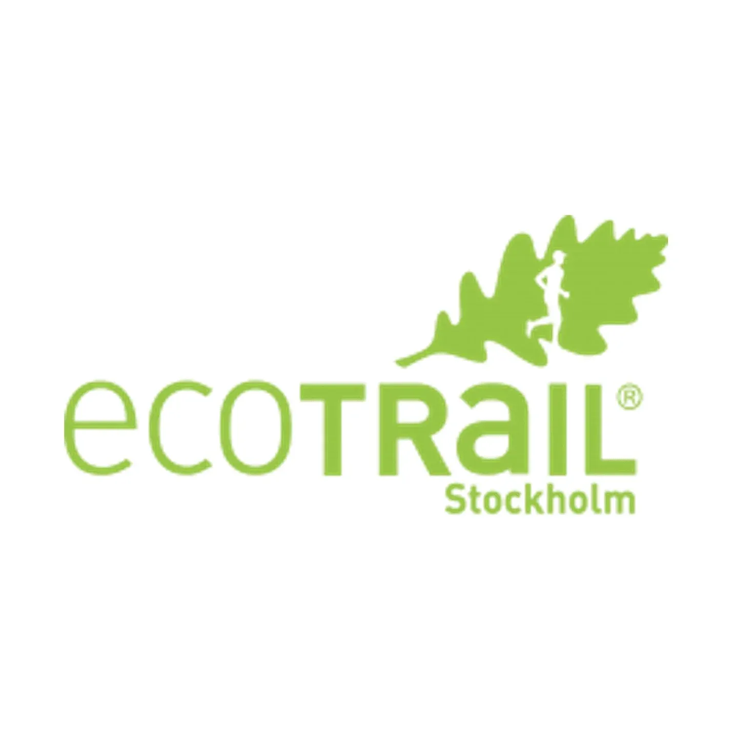 EcoTrail Stockholm-logotyp: löpare i ett löv.