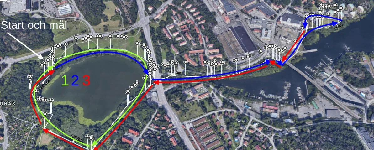 Karta över Middagsloppet Lillsjön 5km rutt.