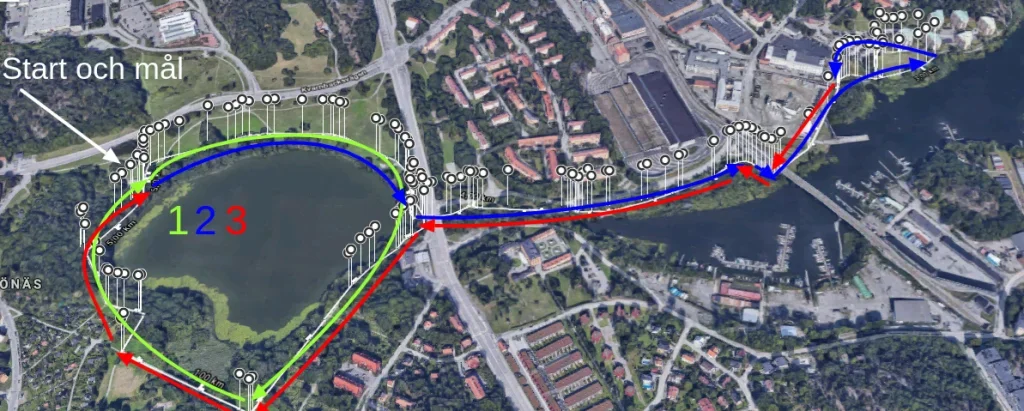 Karta över Middagsloppets 5km rutt vid Lillsjön.