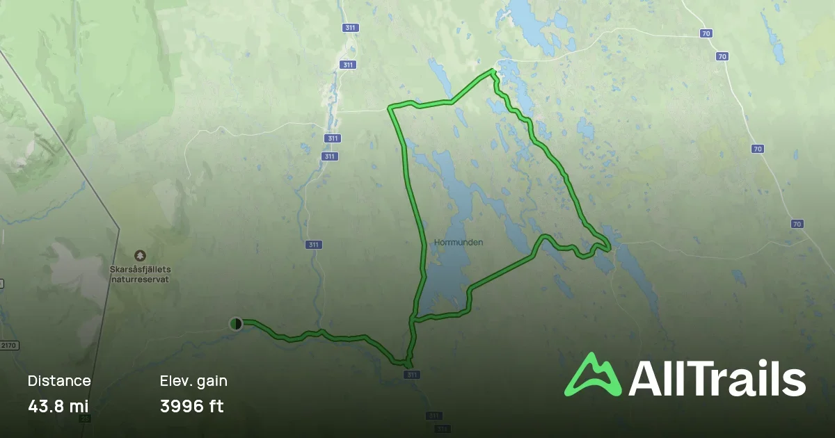 Skifsenleden ultra-loppkarta. Visar 47km rutt.