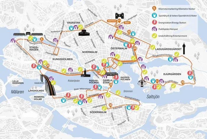 Karta över Stadion Marathon 2025-rutten i Stockholm.